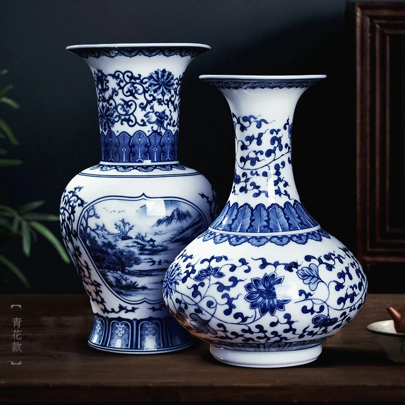 

Jingdezhen Under-glazed Blue White Porcelain Vase New Chinese Style Living Room Flower Arrangement Decor Modern