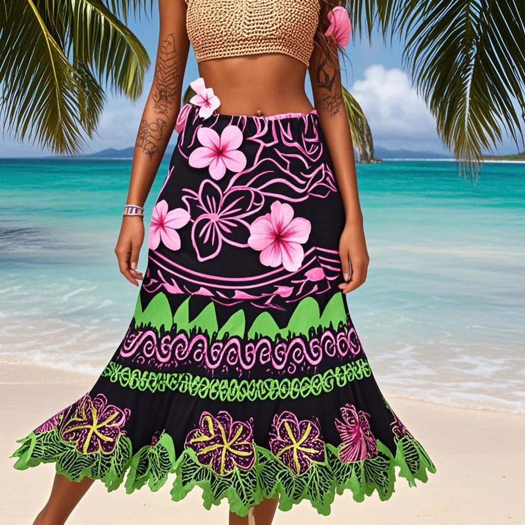 2025Nueva falda estilo sirena con estampado Floral del Pacífico, estilo playero, pantalones de mujer a la moda