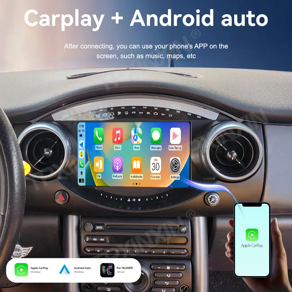 9 Inch HD Touch Screen CarPlay Android 15 For BMW MINI 2004-2006 Car Radio Multimedia Player GPS Navigation Head Unit Stereo