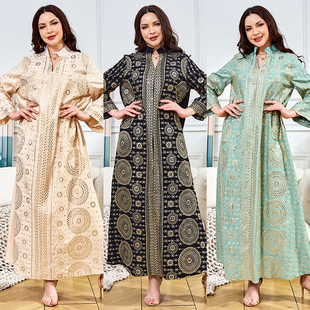 

2025 New Dubai Women's Elegant New Sequin Evening Abaya Dress Summer Season Fashion From Middle East Factory for Eid Occasions