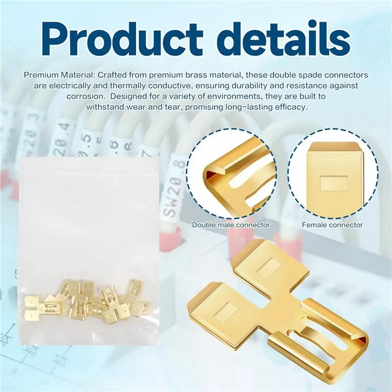 New 16Pcs Double Back Spade Connector Quick Disconnect Electrical Two-Way Wire Terminal Adapter Non-Insulated Male Single