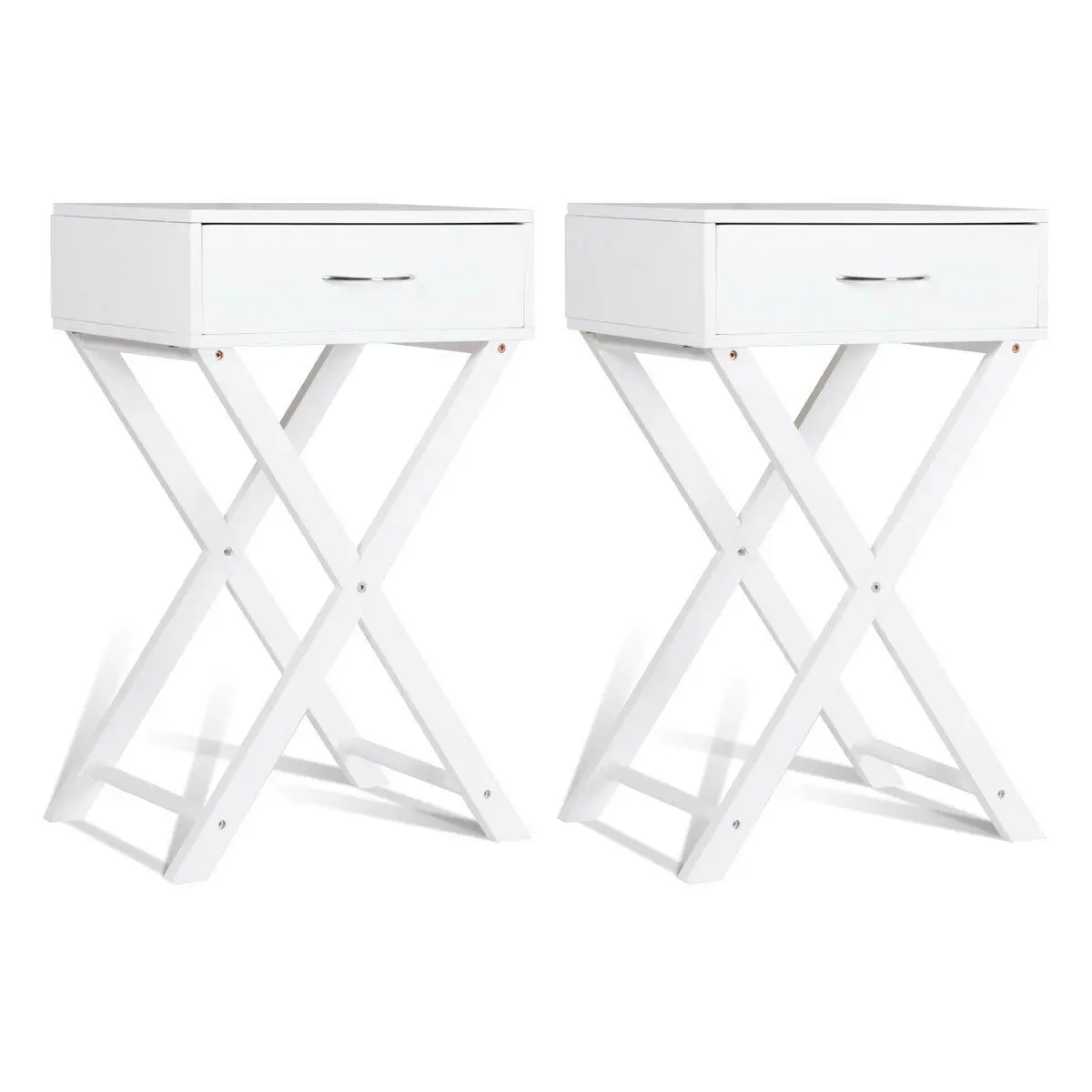 

2PCS Nightstand X-Shape Drawer Accent side End Table Home White