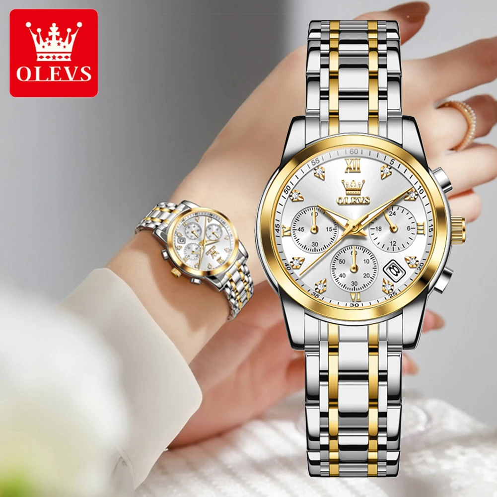 

OLEVS оригинальные роскошные часы для женщин, женские кварцевые наручные часы из нержавеющей стали, водонепроницаемые деловые элегантные часы 2858, золотые, белые