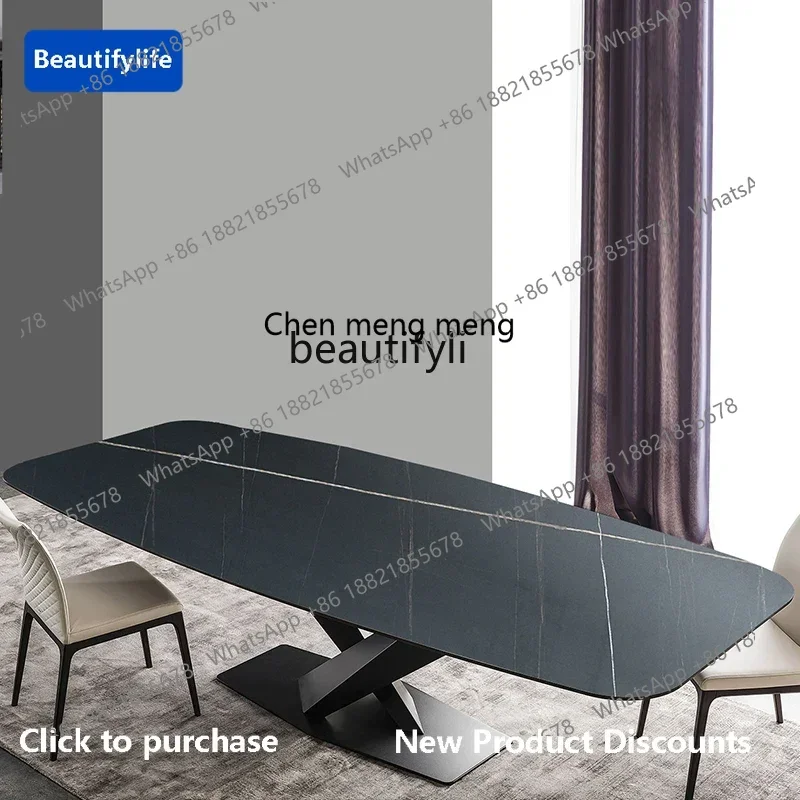 

178cqy Italian imported rock slab dining table and chair combination restaurant light luxury rectangular designer dining table