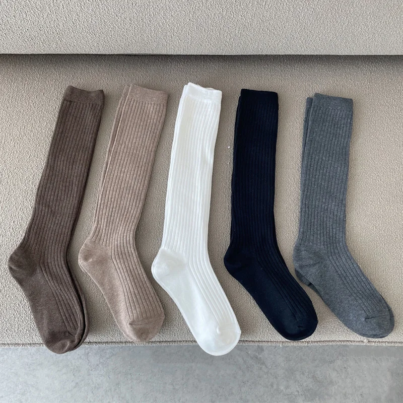 Ladies Girls Fashion Solid Knee Socks Women Knitting Cotton Long Socks Autumn Winter Warm Thigh High White Black Stockings