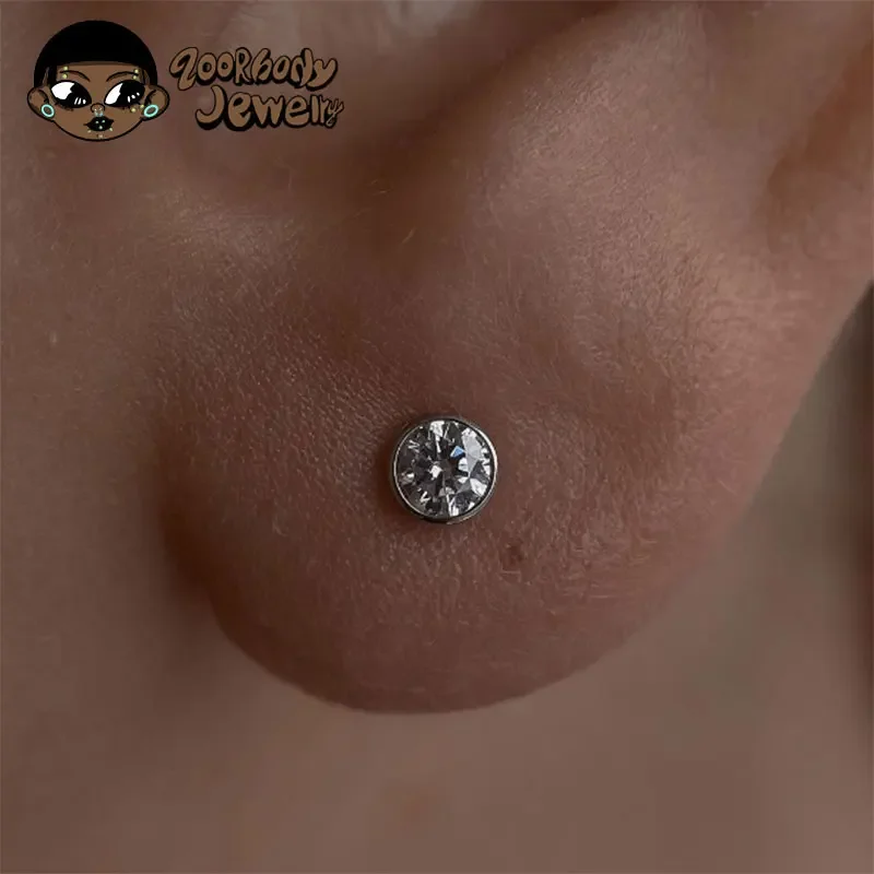 ASTM F136 Titanium Piercing CZ Labret Earrings Stud 16G 18G Tragus Helix Cartilage Conch Flatback Earlobe Piercing Body Jewelry