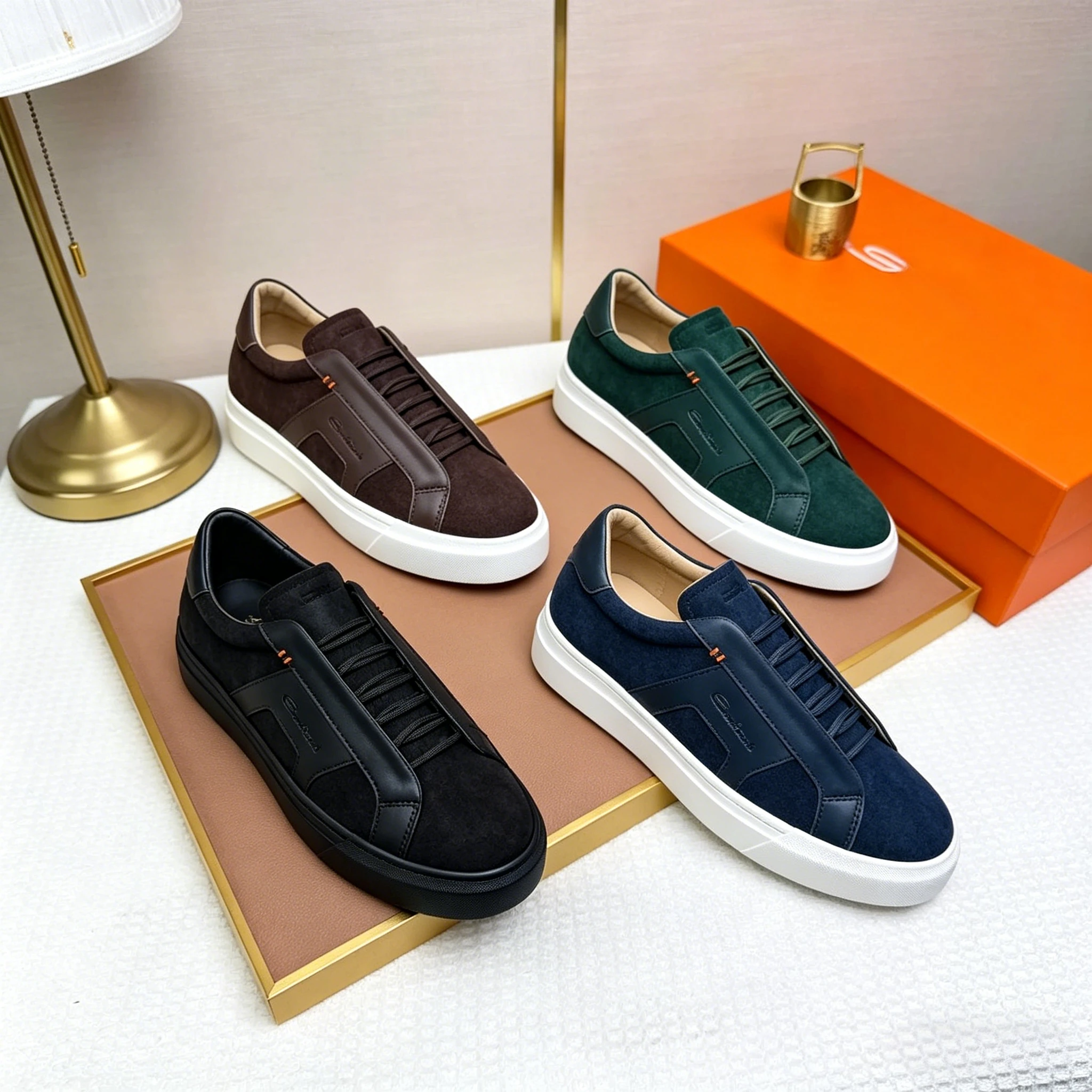 High Quality Fashion Sports Trend Men Board Shoes Casual Leather Lace Up Flat Shoes Flip Fur Commute Outdoor Trendy Shoes