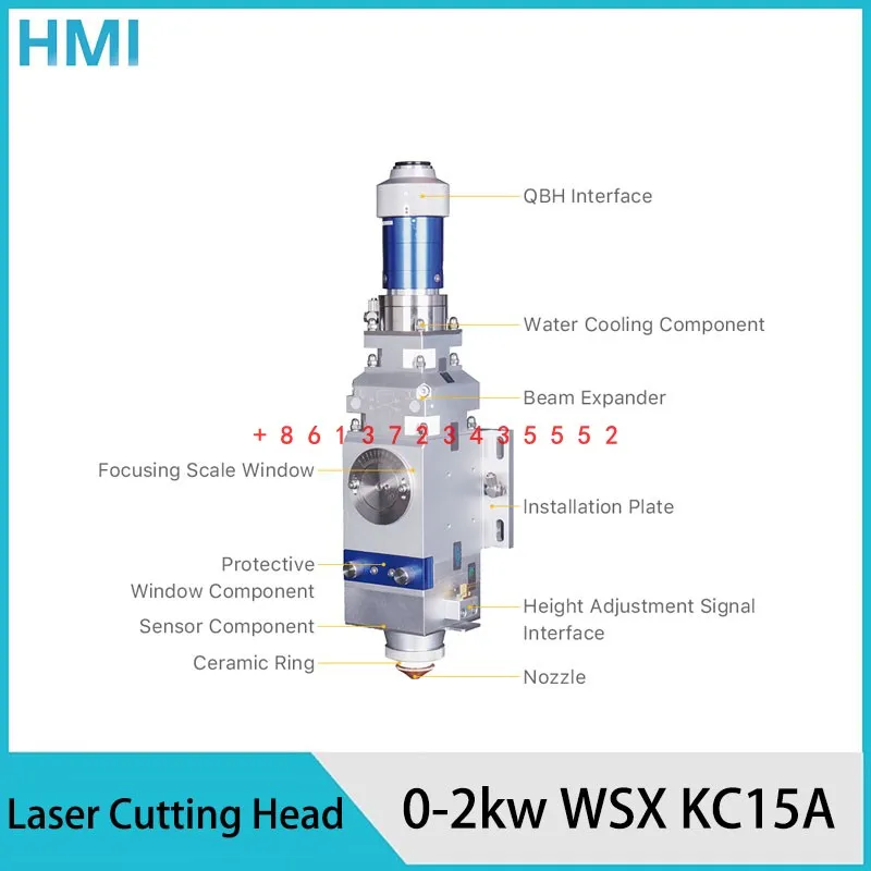 CNC Laser Cutting Head Interface QBH 0-2kw WSX KC15A Cutting Head Metal Cutting CL100 FL125 for for Cutting Machine