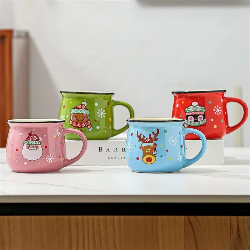 JUSTINLAU 150ML/350ML Christmas Mugs Ceramic Cute Santa Elk Penguin Mousse Cup Coffee Cup Office Home Milk Tea Cups Xmas Gifts