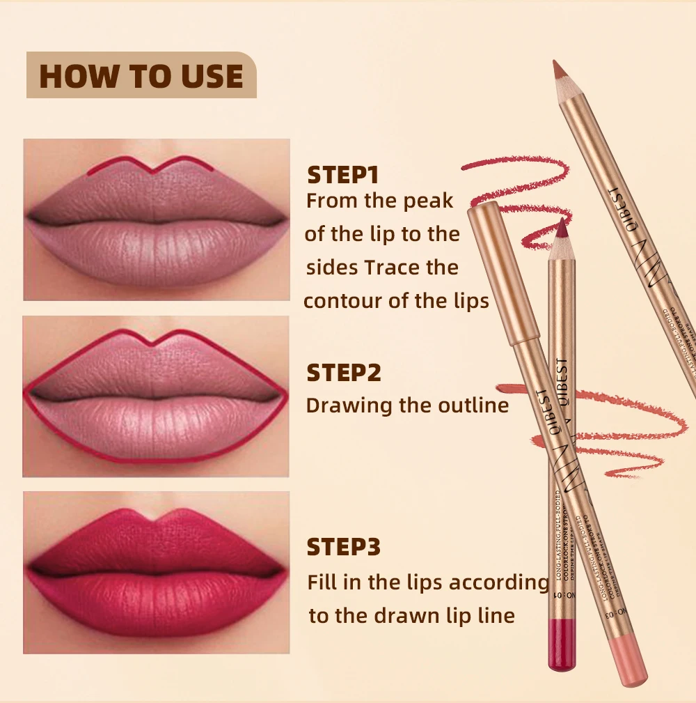QIBEST 12 Farben Lippenstifte Matte Lipliner Bleistift Wasserdicht Lippenstift Lip Liner Stift Glatte Nude Lippenstift Stifte Für Lippen Make-Up – Detail 11