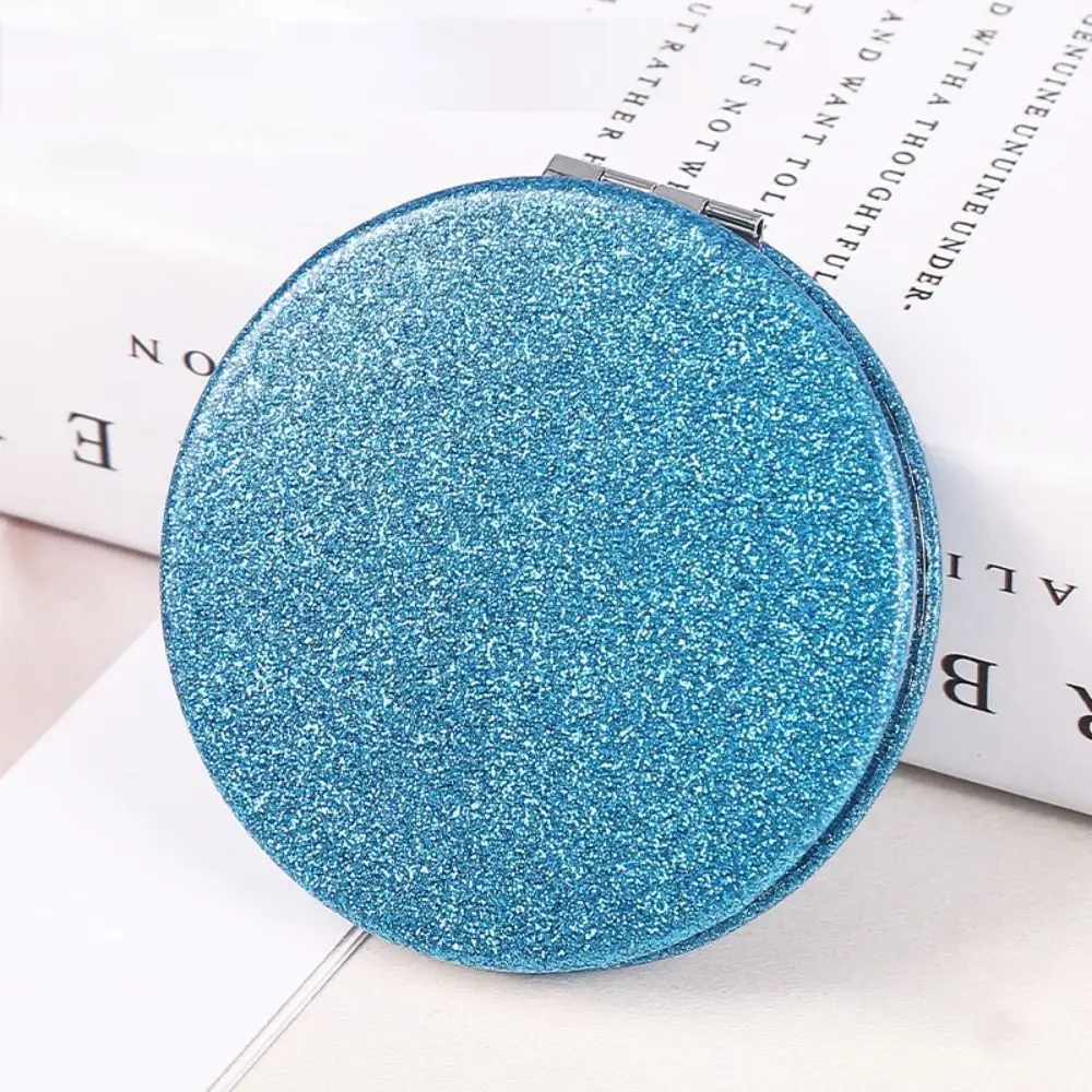 Miroir de maquillage rond à paillettes, accessoires de coiffure, brillant, pliable, double face, compact, vanité, voyage