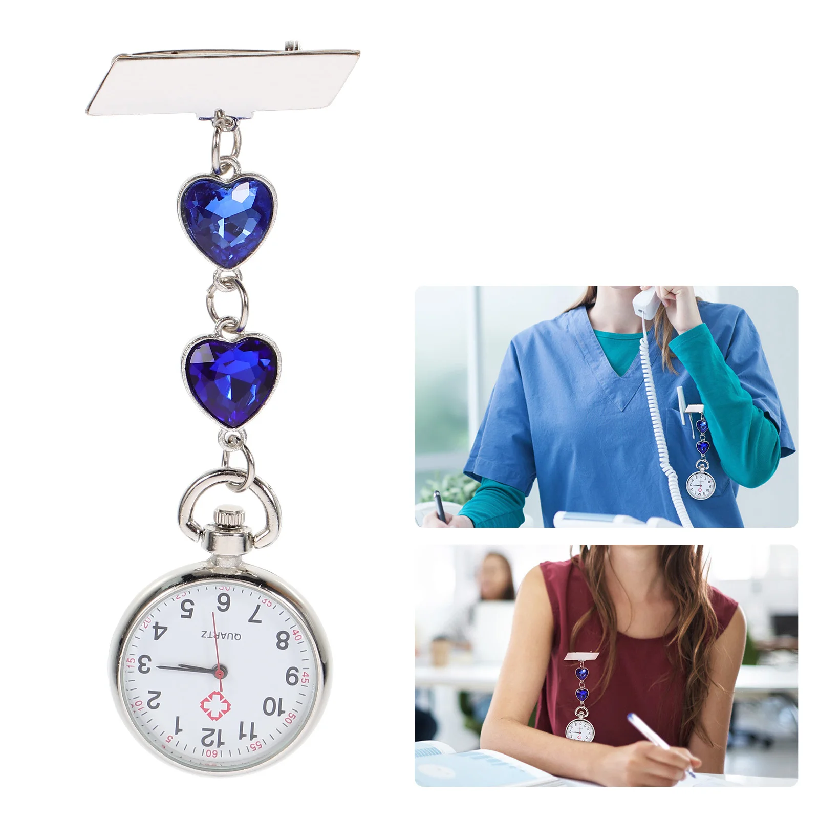 

Peach Heart Nurse Chest Watch Hanging Quartz Timepiece For Women Student Nurse Watch Nursing Decorative Clip-On