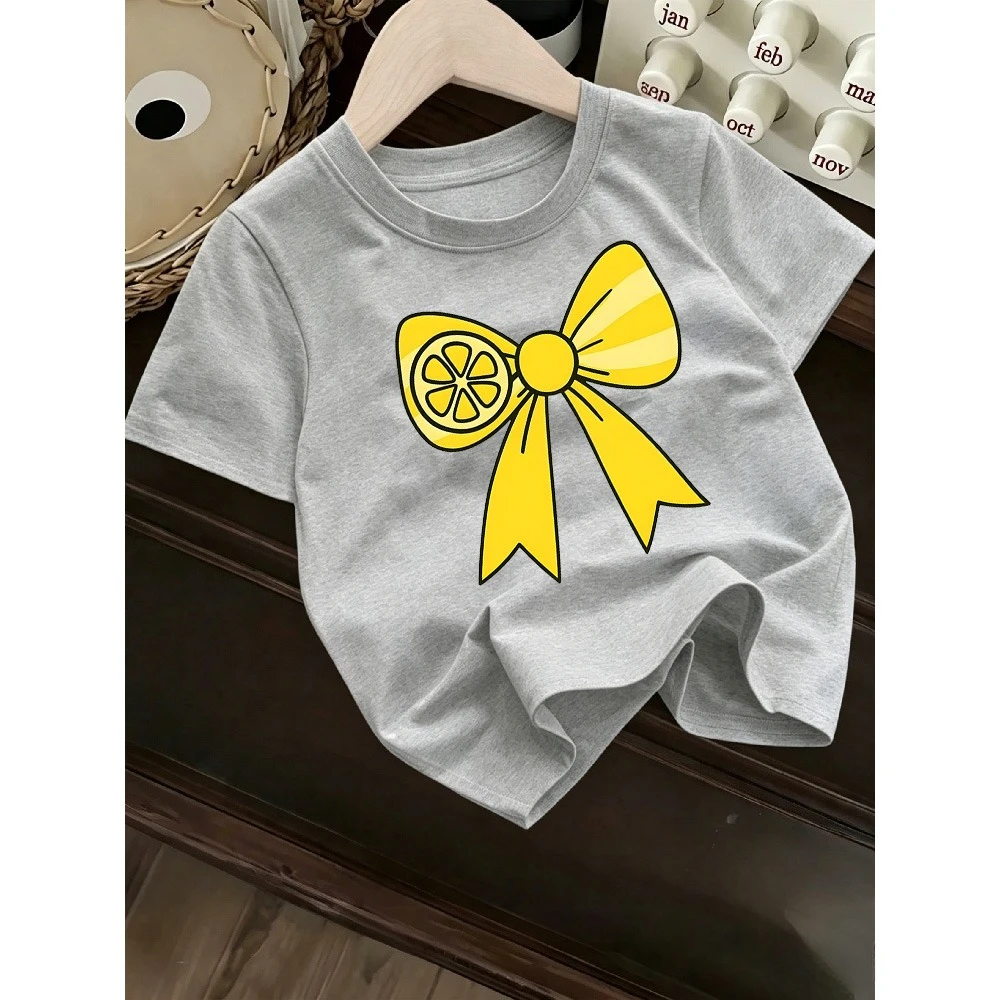 Children's T-shirt Summer Soft Skin Friendly Loose Comfortable Casual Simple Lemon Bow Printed Short Sleeved To