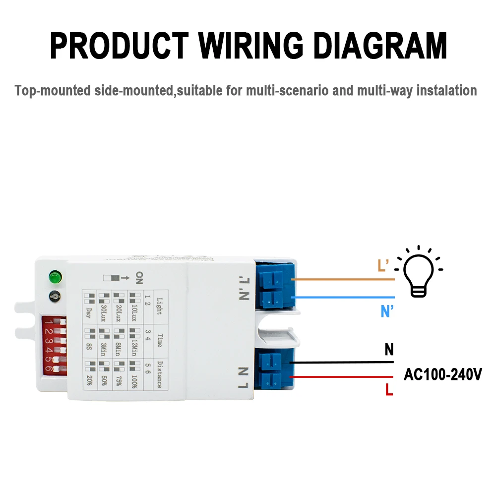 Motion sensor for auto-sensing lighting 5.8GHz microwave radar 90-265VAC Suitable for hallway hotel corridor sensor light