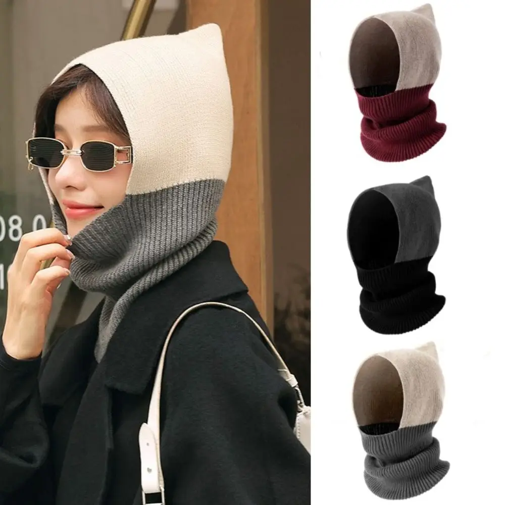 New Two-color Winter Balaclava Hats Keep Warm Unisex Knitted Hooded Caps One-Piece Beanies Caps Winter