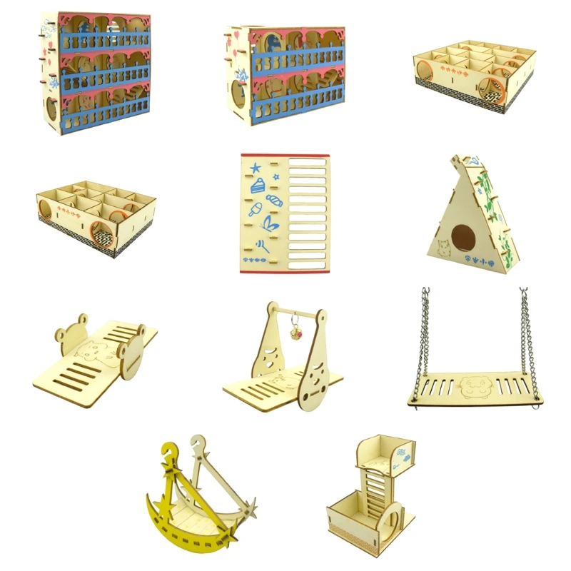 Laberinto de hámster para casa, balancín de túnel de tubo de madera, columpio para animales pequeños, juegos interactivos para mascotas, juguetes de ejercicio para ratones y ratas