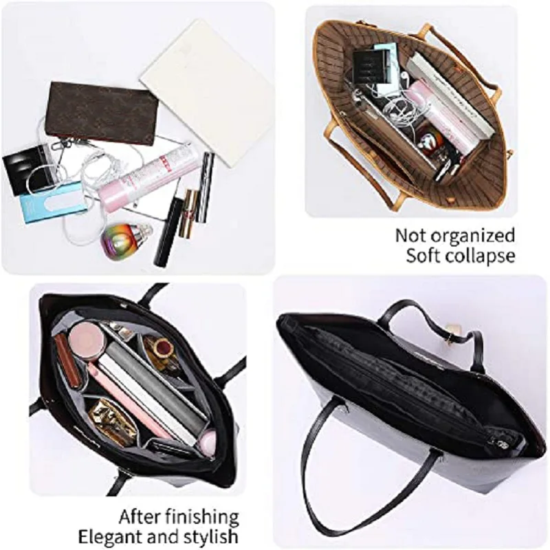 Podcore Purse Organizer for Tote Bag Handbag Organizer Insert with Compartments Black Brown Coffee Purse Inserts for Storage