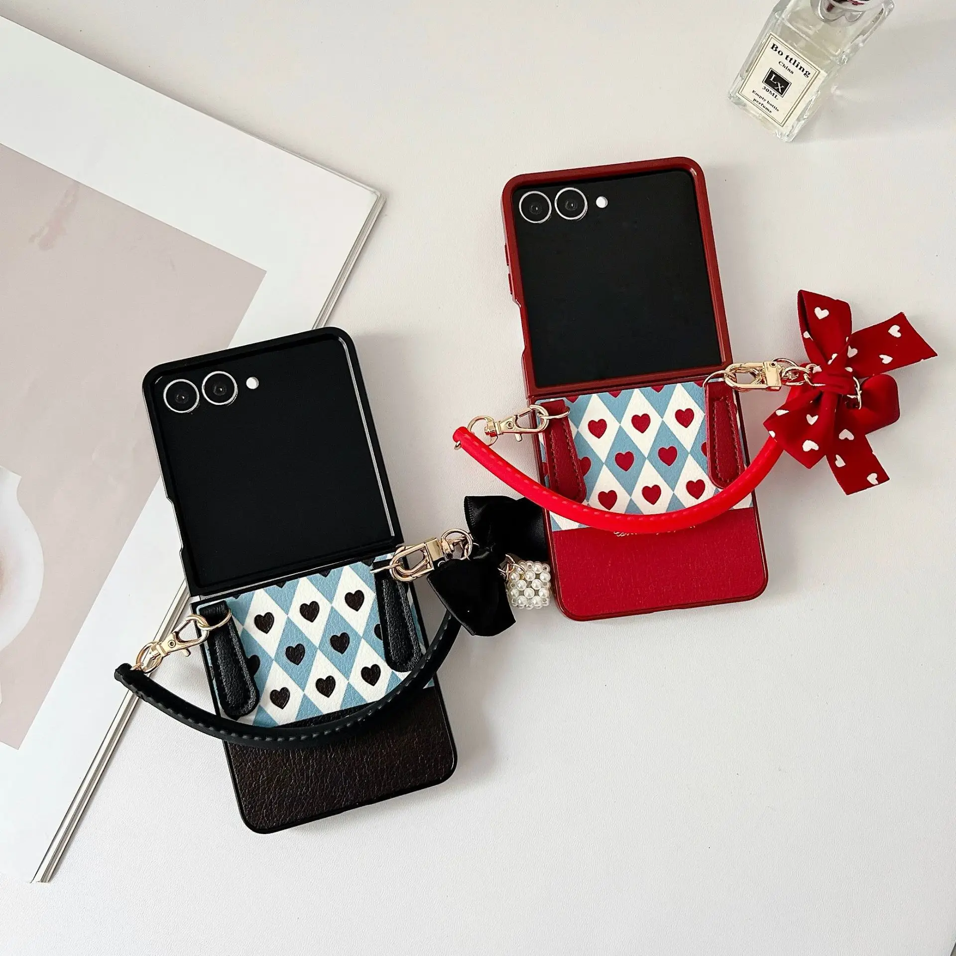 

Heart Bowknot PU Leather Phone Case for Samsung Galaxy Z Flip 7 6 5 4 Protective Back Cover for ZFlip5 ZFlip6 ZFlip7 Case Shell