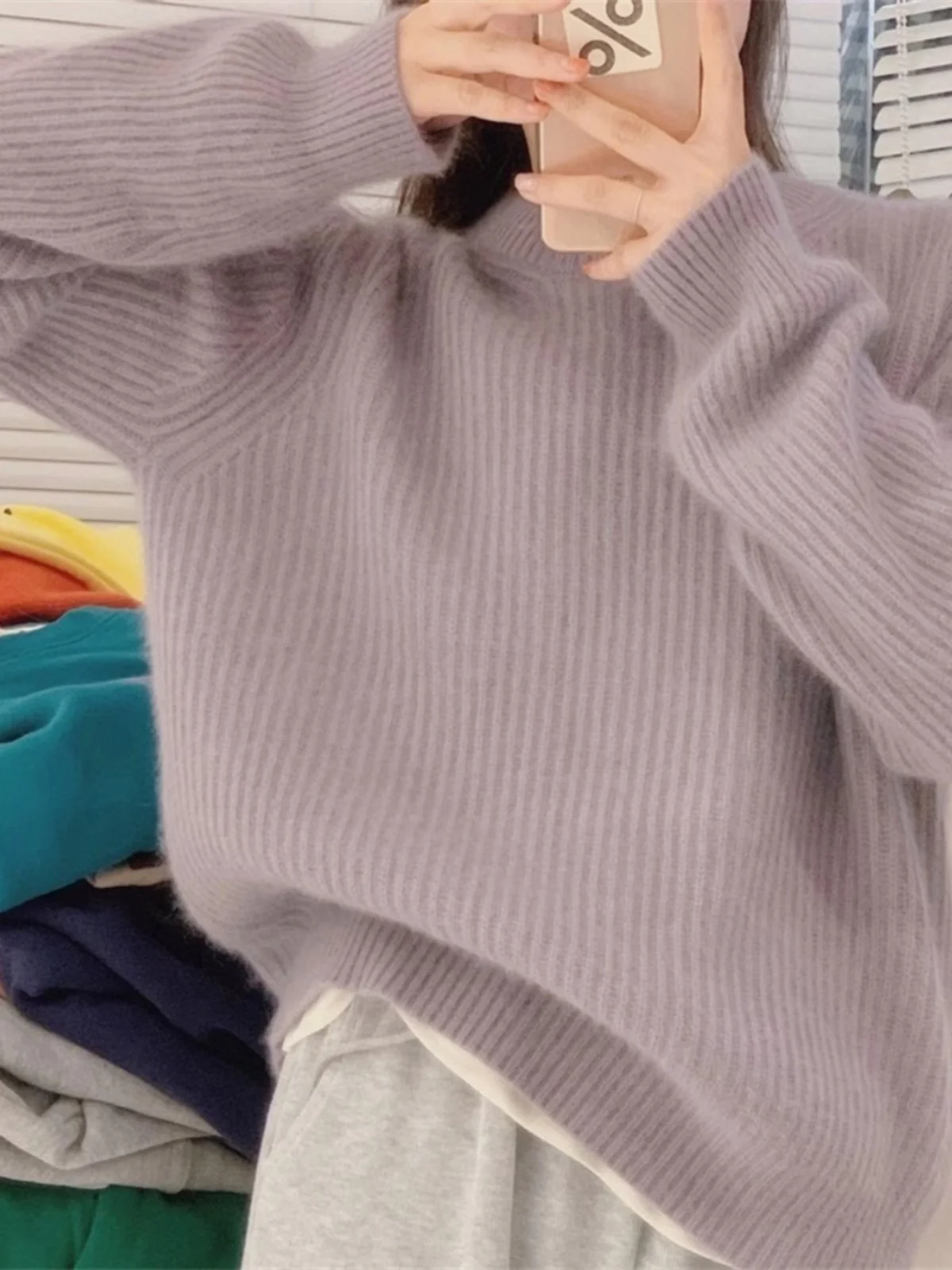 

Soft Plu Casual Loose f High Ne Striped Sweater Commute Sle Long Sve Regular Thin Pure Color Women's Knitwear