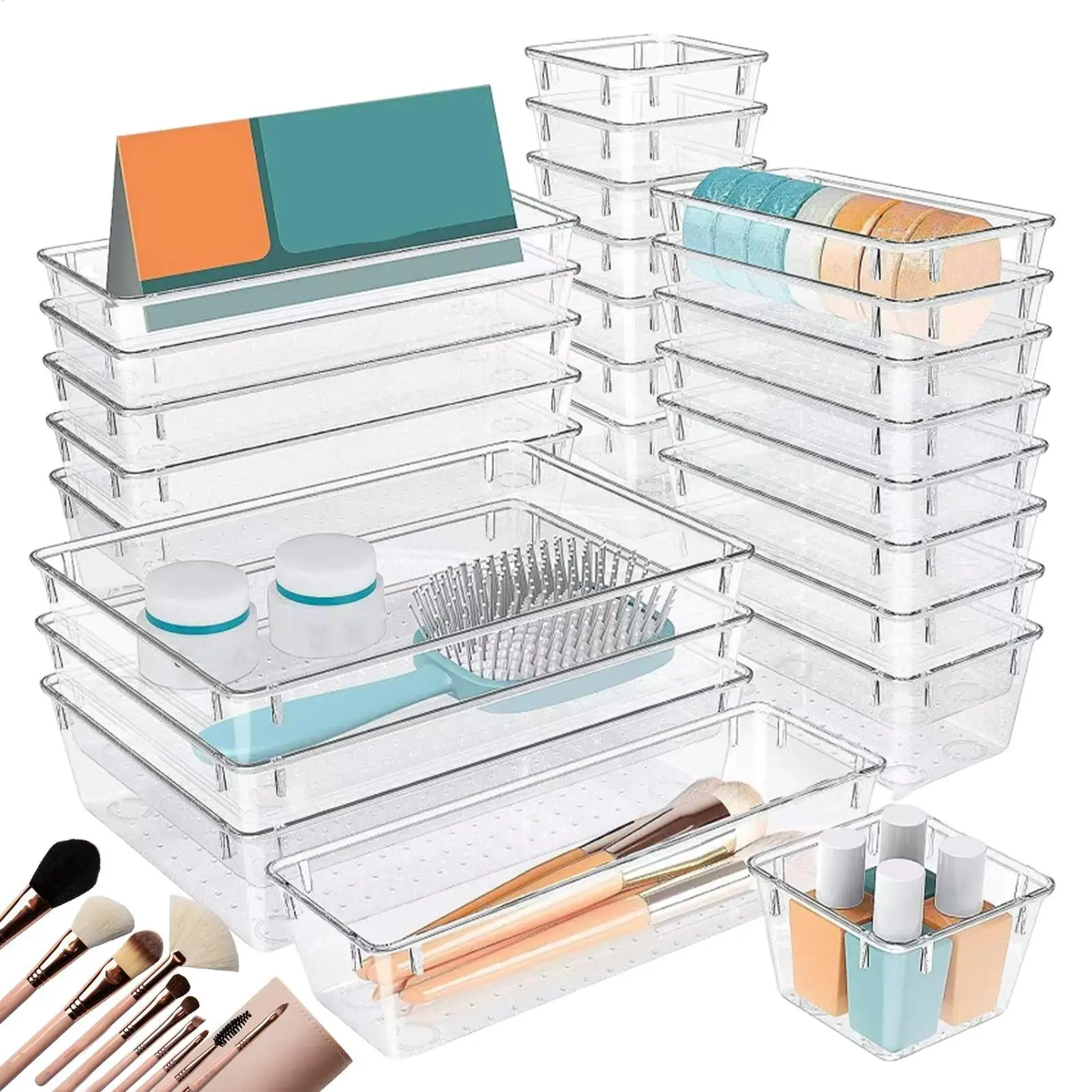 

Drawer Organizer Bins Kitchen Drawer Organizers and Storage Set 25 Pieces Dividers Storage Bins 4 Sizes Holder Box for Kitchen