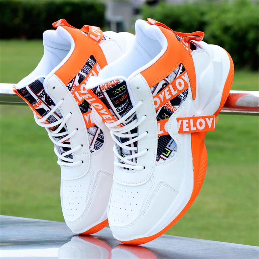 New Men Basketball Shoes Breathable Anti-slip Basketball Sneakers Women Autumn Gym Outdoor Sports Shoes White Orange Sneakers