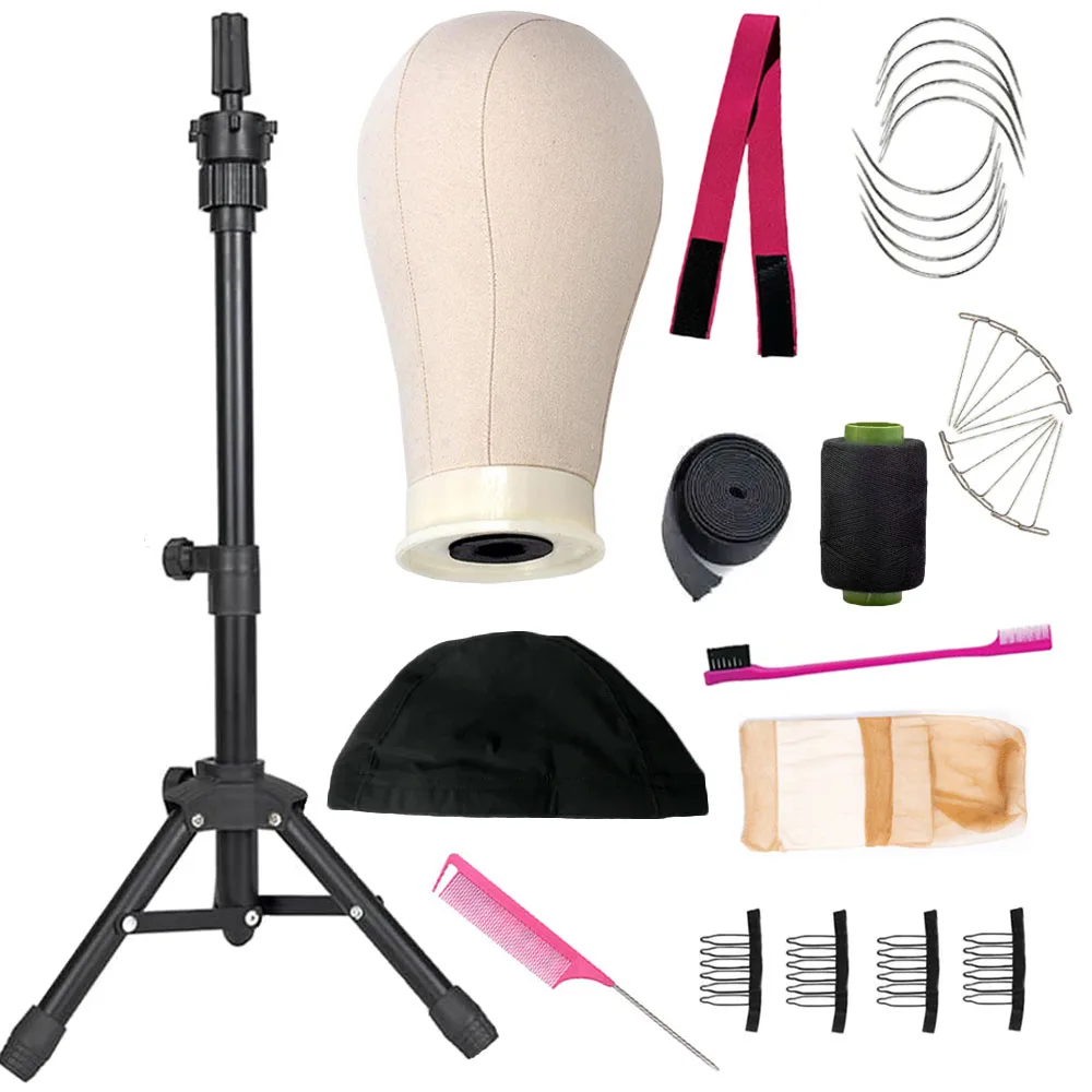 

21inch 23inch Wig Head Mannequin Head with Wig Stand ,Manikin Canvas Head for Wigs Making Display with pins';p[;