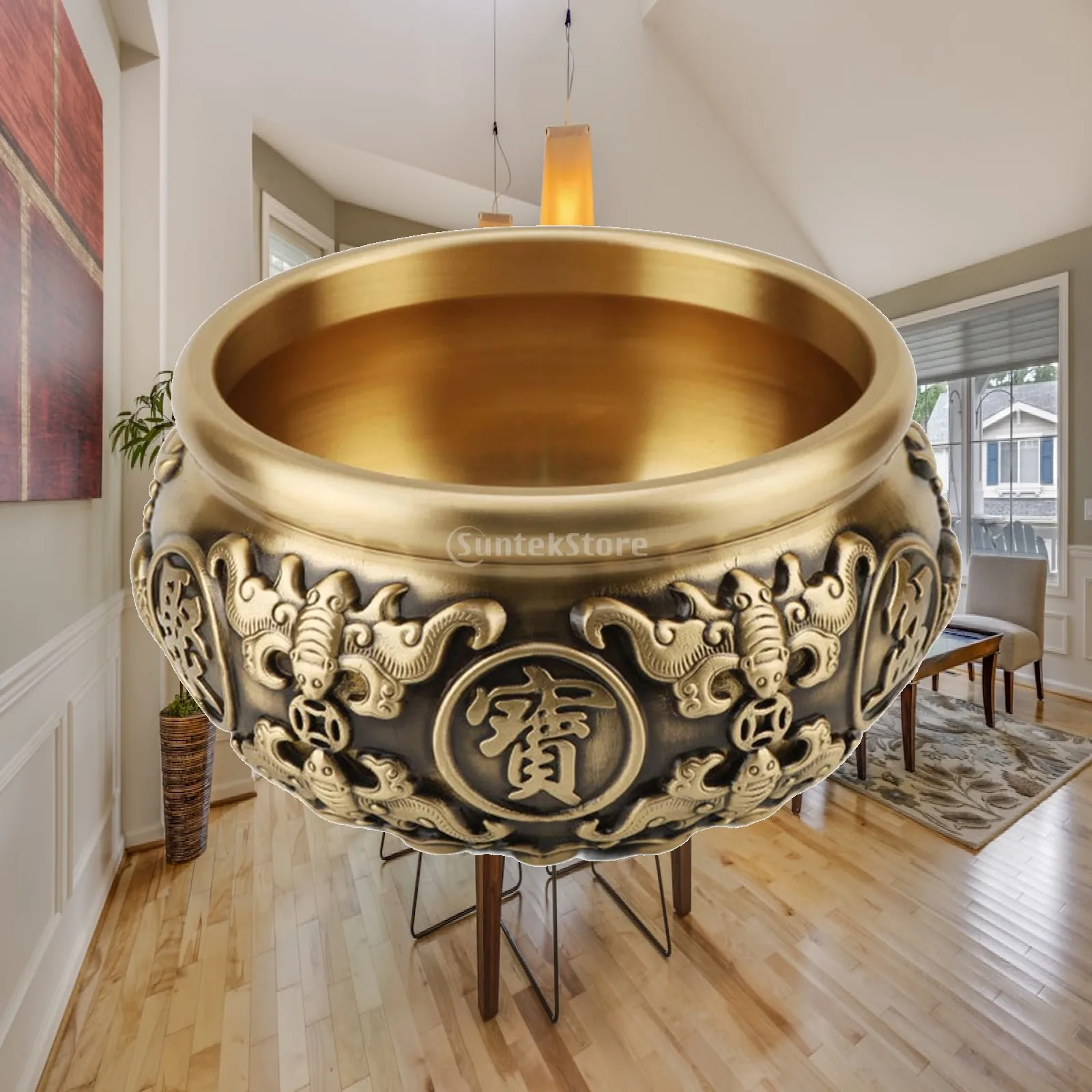 Feng Shui Treasure Bowl Copper Cornucopia Centerpiece Vintage Wealth Basin Table Decoration for Living Room Decor