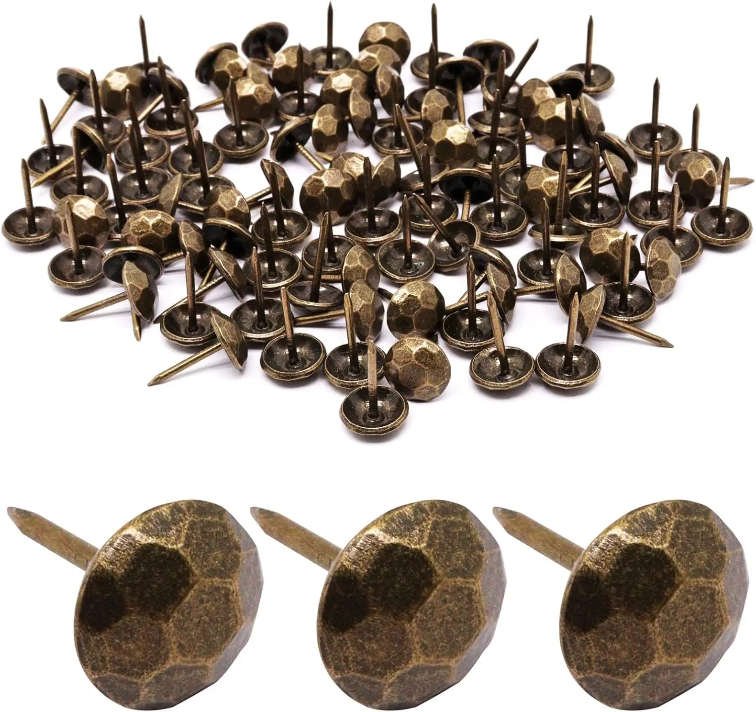 

100pcs Upholstery Tacks, Retro Bronze Decorative Nails with Hexagonal Mesh Head for Furniture, Chair, Sofa, DIY Crafts