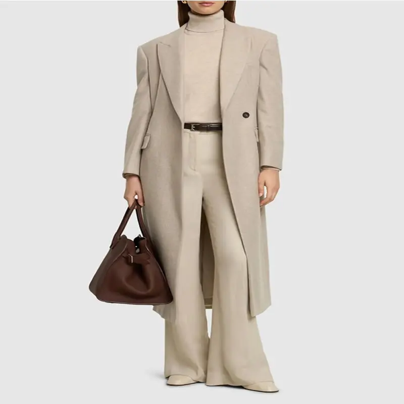

Office Lady's Long Turn-Down Collar Coat Solid Colour Warm High Quality Suit Coat