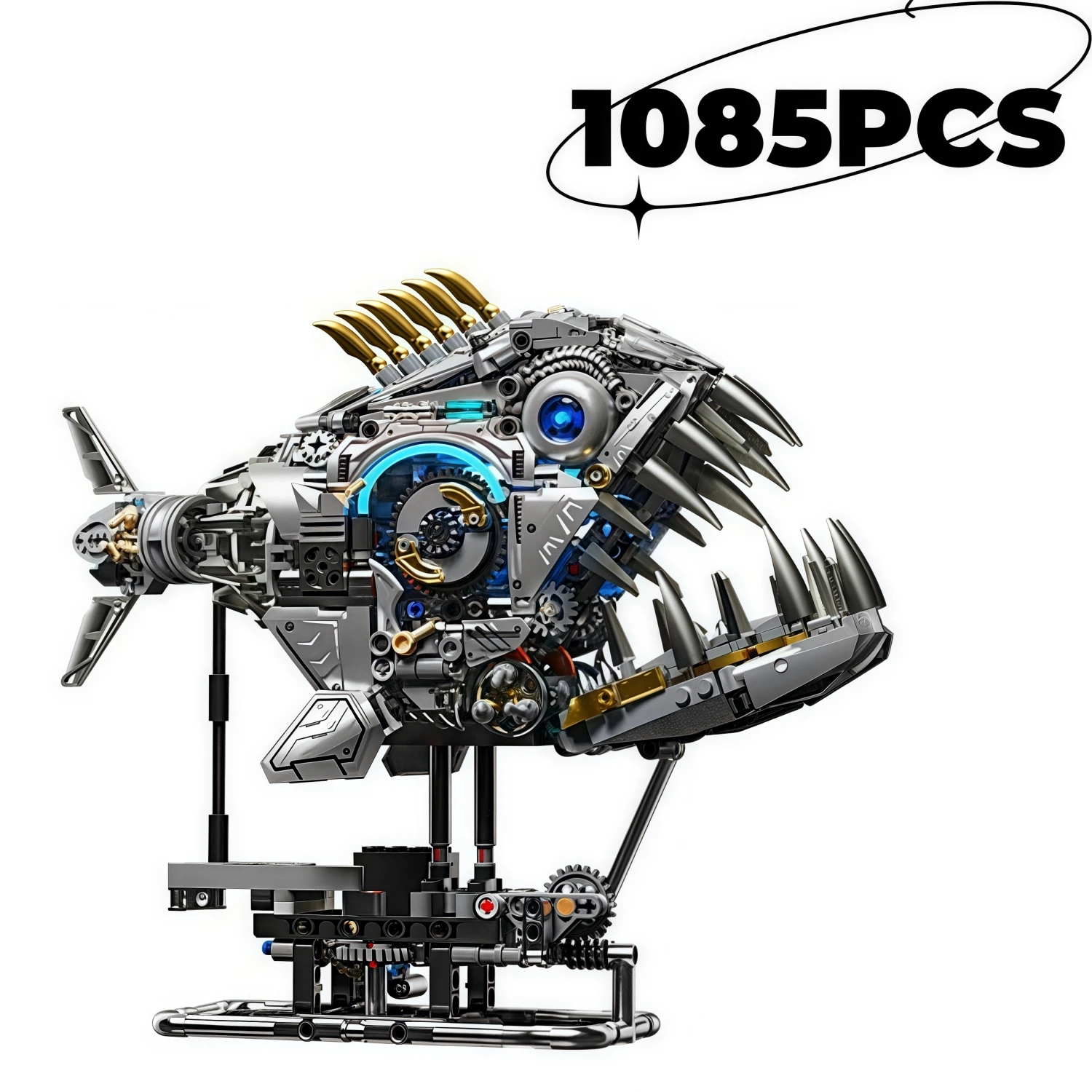 1085PCS Create MOC Mechanical Piranha Building Blocks Dinosaur Animals Model Kit STEM DIY Toy for Kids Gift