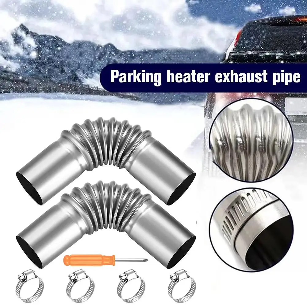 Parking Heater Accessories Stainless Steel Corrugated Smoke Exhaust Pipe, Exhaust Pipe Elbow Connecting Pipe, Durable Anti-Rust