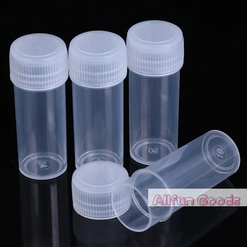 [TG835]10Pcs 5ml Plastic Test Tubes Vials Sample Container Powder Craft Screw Cap Bottles for Office School Chemistry Supplies