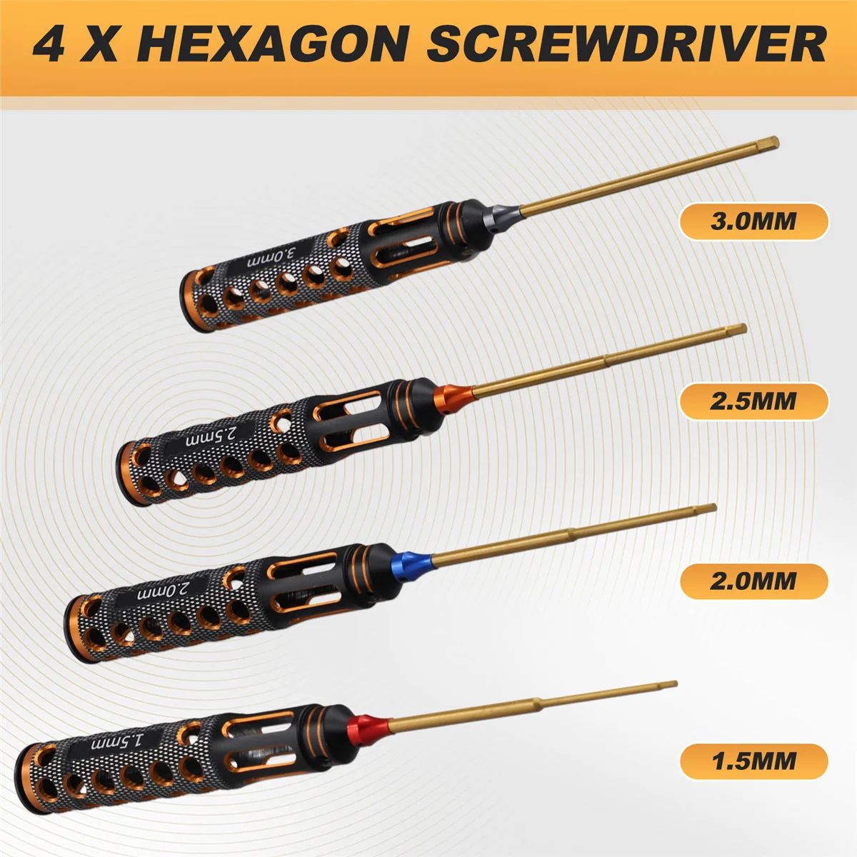 A68T 4pcs/Set Titanium Plating 1.5mm/2mm/2.5mm/3mm Hexagon Screwdriver Screw Driver Tool for Rc Model Car Boat Airplane