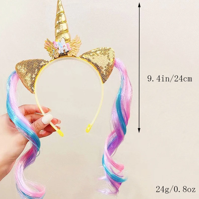 1Pcs Fashion Wig Ribbon Cartoon Cute Unicorn Hairbands Hair Hoop For Women Girls  Hair Accessories Headwear