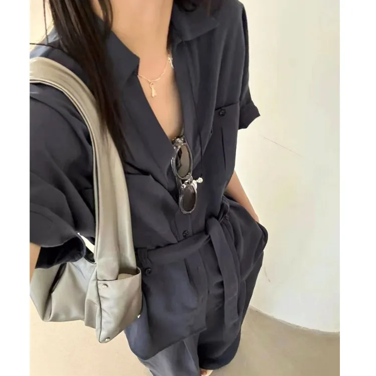 Slimming Effect Korean Sle irt Top And Wide Leg Pants Two Piece Set Women's Faion Summer 2025 Elastic Waist Design