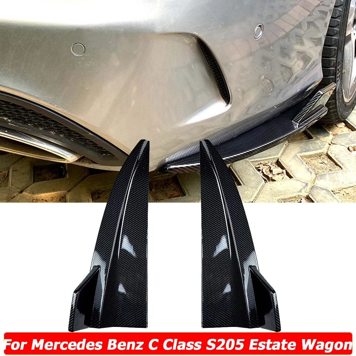 Rear Bumper Splitter Canard Cover Sticker For Mercedes Benz C Class S205 C200 C260 C300 C43 AMG Estate Wagon Car Accessories