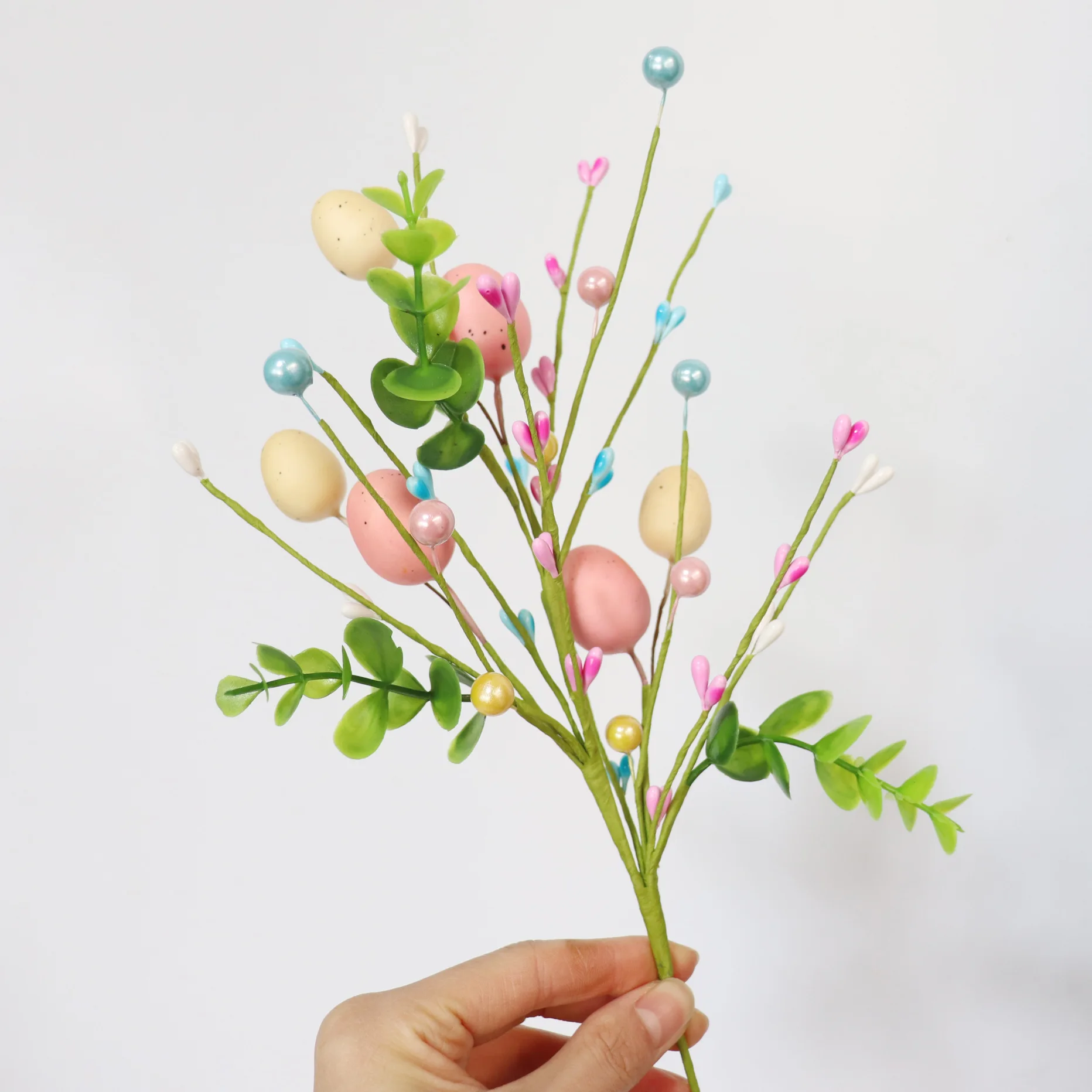 2026 Easter Decoration Artificial Egg Pearl Flower Branch Colorful Foam Eggs Branches DIY Bouquets for Easter Party Home Decors