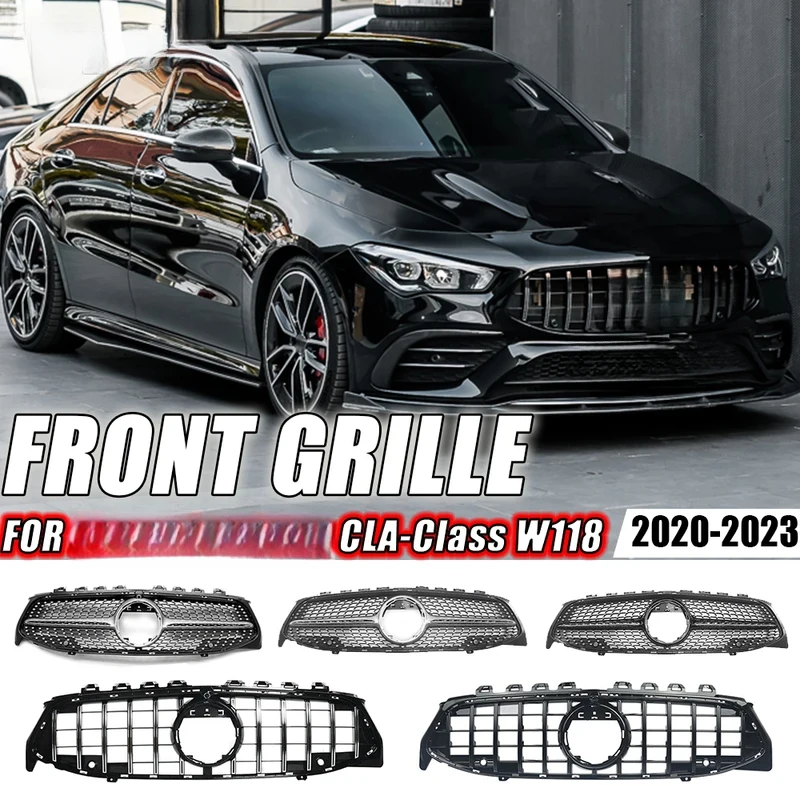 Black Silver Front Bumper Grille Exterior Body Parts Fit CLA C118 Coupe X118 Shooting Brake 2020-2023
