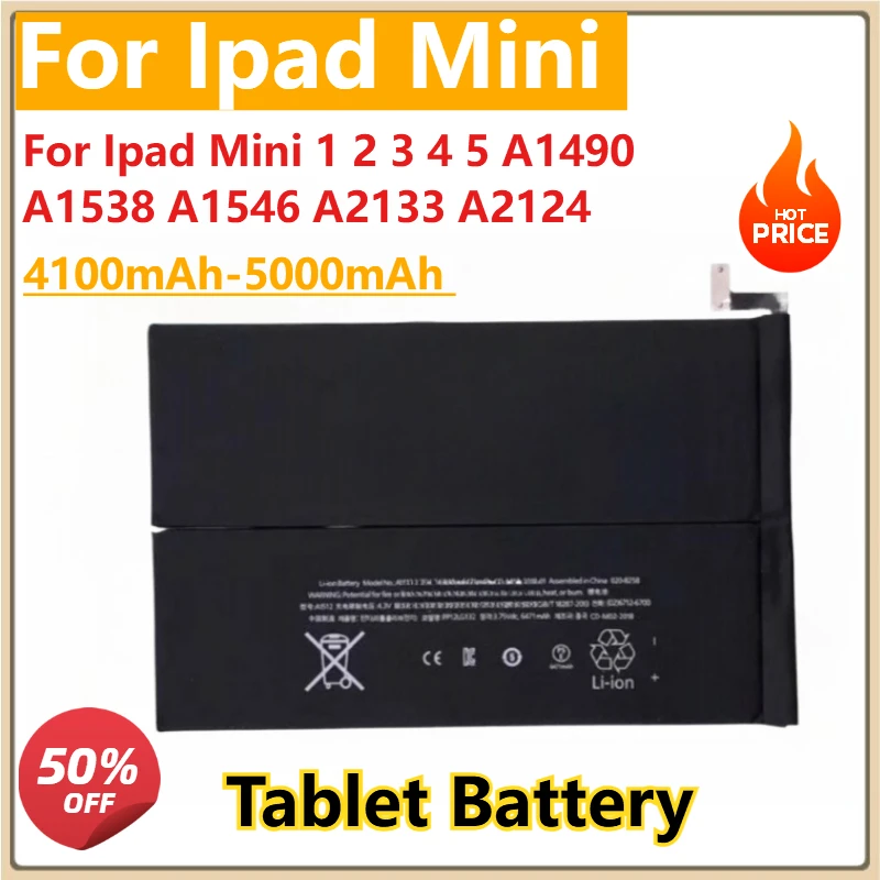 4100mAh-5000mAh Replacement Mobile Phone battery For Ipad Mini 1 2 3 4 5 A1490 A1538 A1546 A2133 A2124  A1454 A1455 A1489+Trados