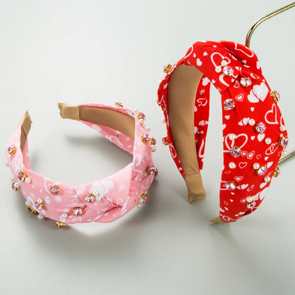New Valentine's Day Love Headband Fashion All-Match Diamond-Embedded Wide-Brimmed Beaded Hair Accessories