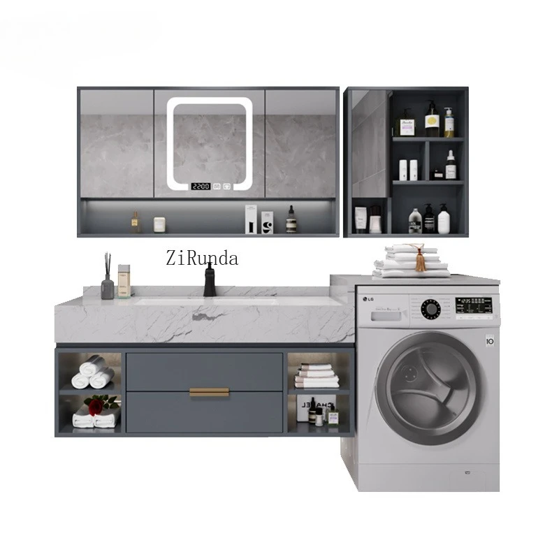 Deluxe laundry cabinet set Modern washing machine cabinet with wash basin for hotel