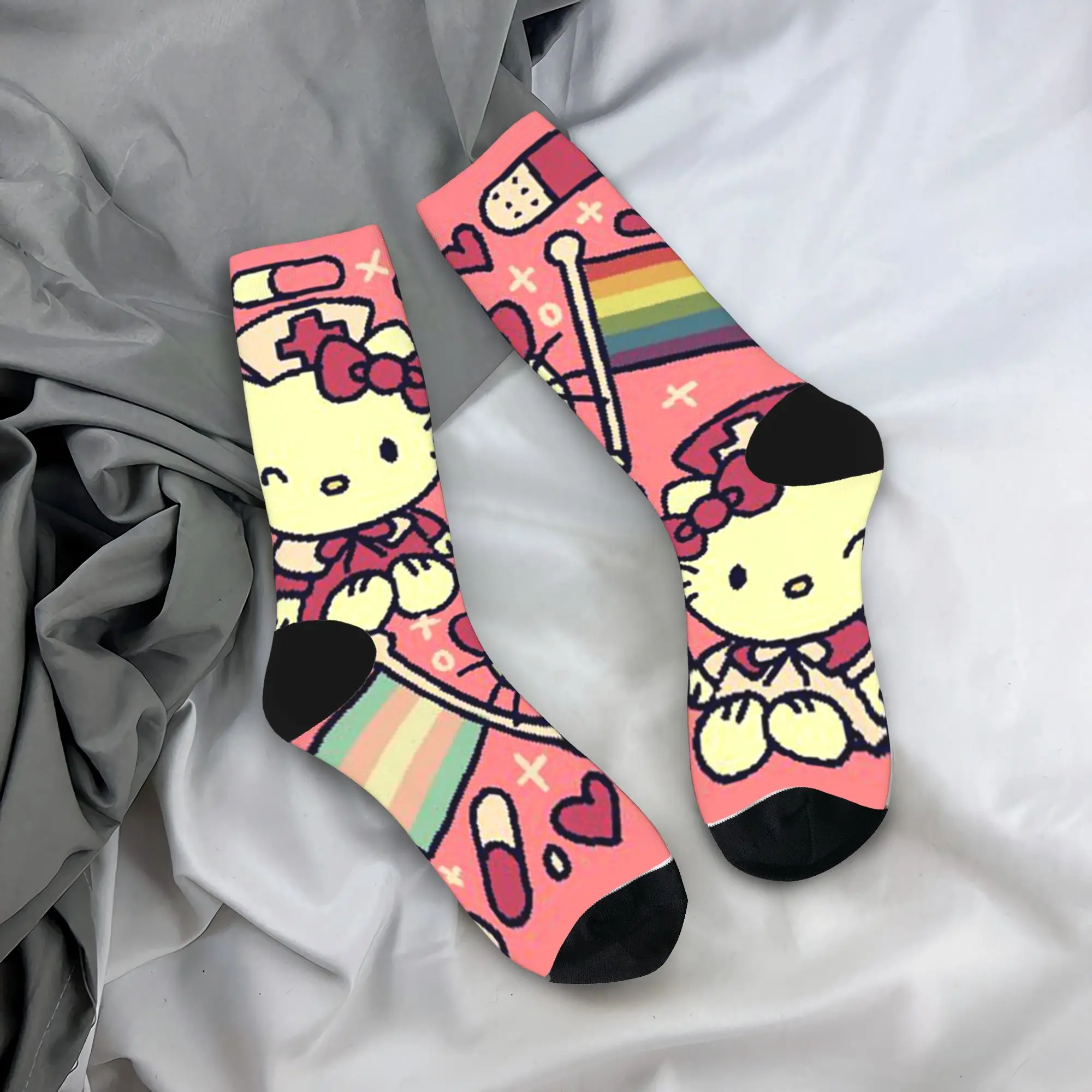 

Hellos Kittys Stockings Women Men Socks Comfortable Casual Socks Autumn Running Sports Non-Slip Pattern Socks Gift