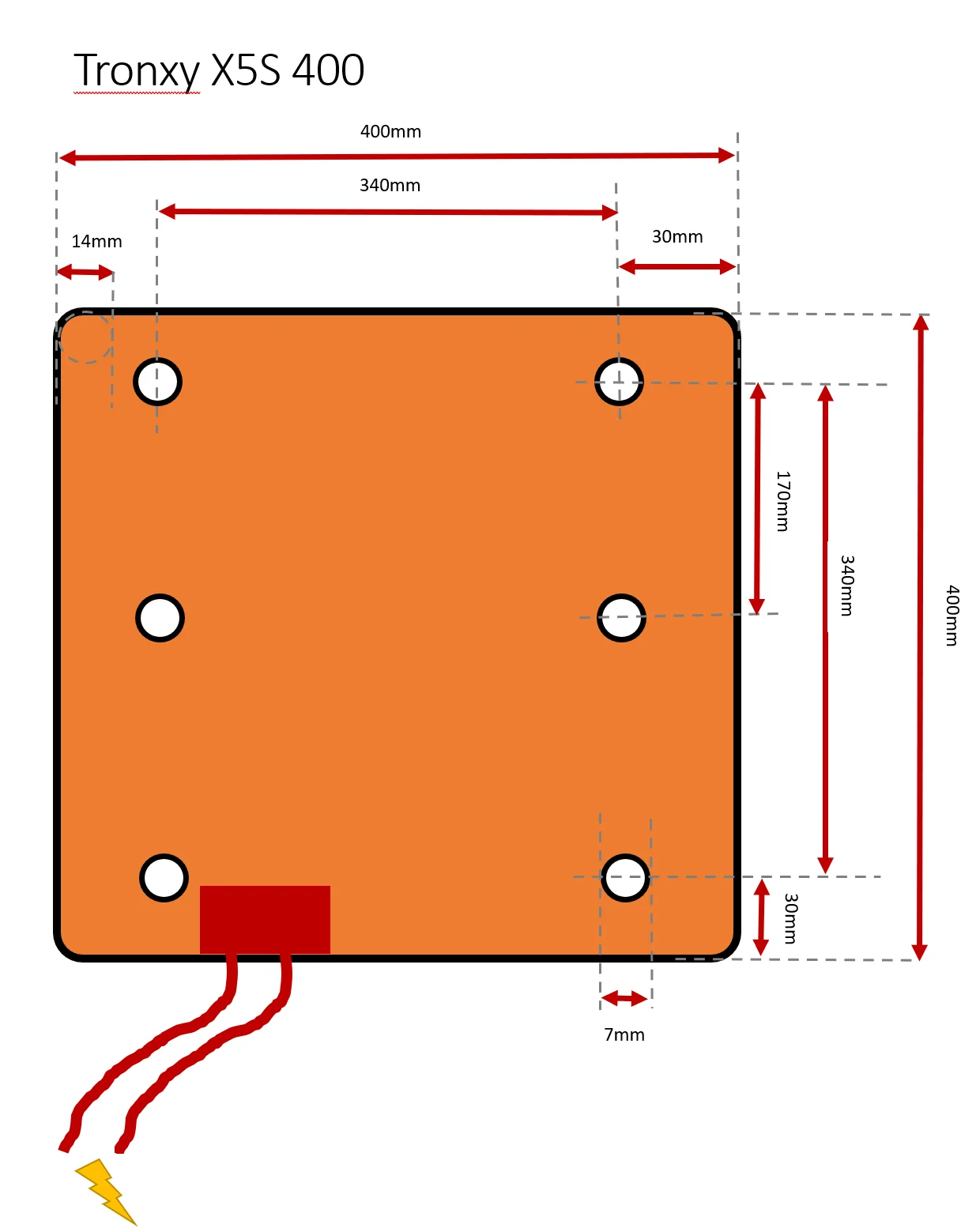 Elektryczna silikonowa podgrzewane podkładki gumowa płytka samoprzylepna NTC 100K termistor 400x400MM X5SA-400 Tronxy z 6 otworami 3D nadrukowany grzejnik łóżko