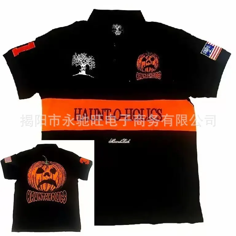 Embroidery Men Shirt Lapel  American Polo Short Sleeve  Flag Letter Print Number Sleeve Design Button Up Streetwear Casual Tops