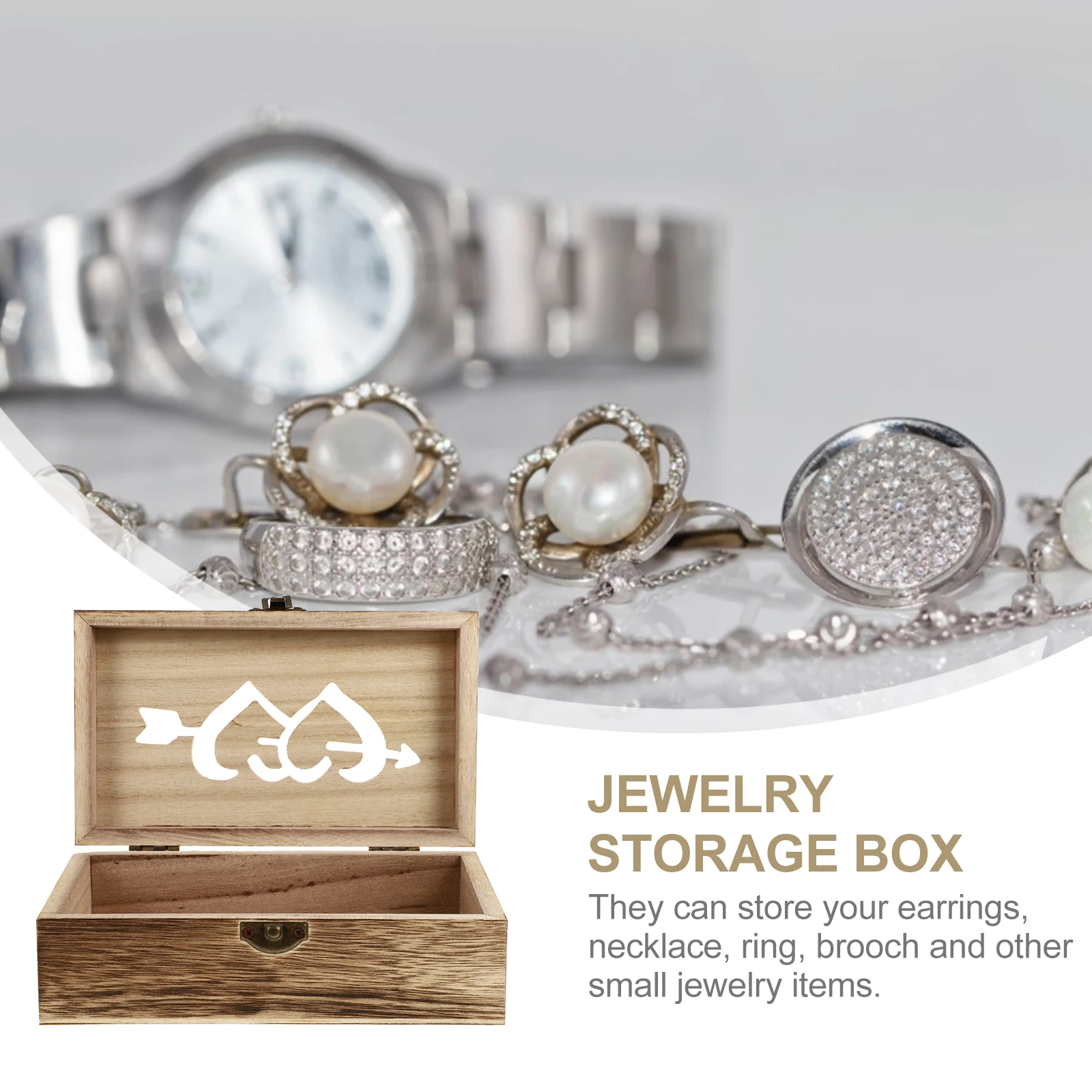 

Wooden Storage Box for Necklaces Rings Earrings Jewelry ganizer Elegant Design Classic Wood Color Small Size Travel