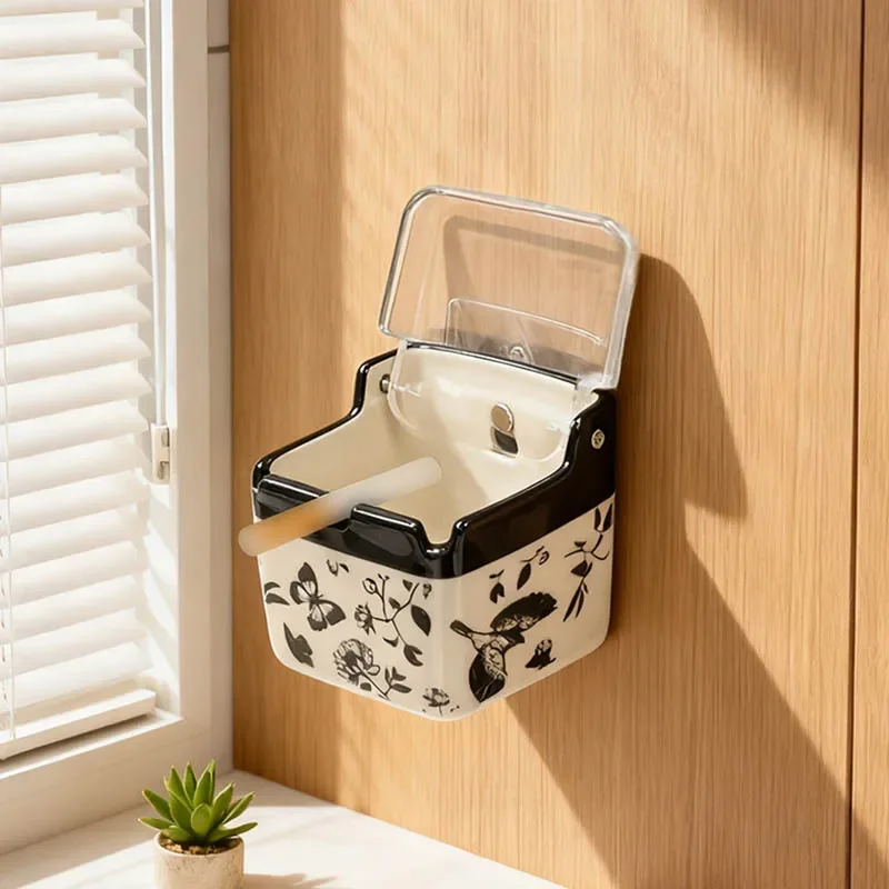 1pcs Wall-Mounted Ashtray with Lid Floral Pattern Anti-Fly Ash Ashtray for Bathroom Balcony & Outdoor Use