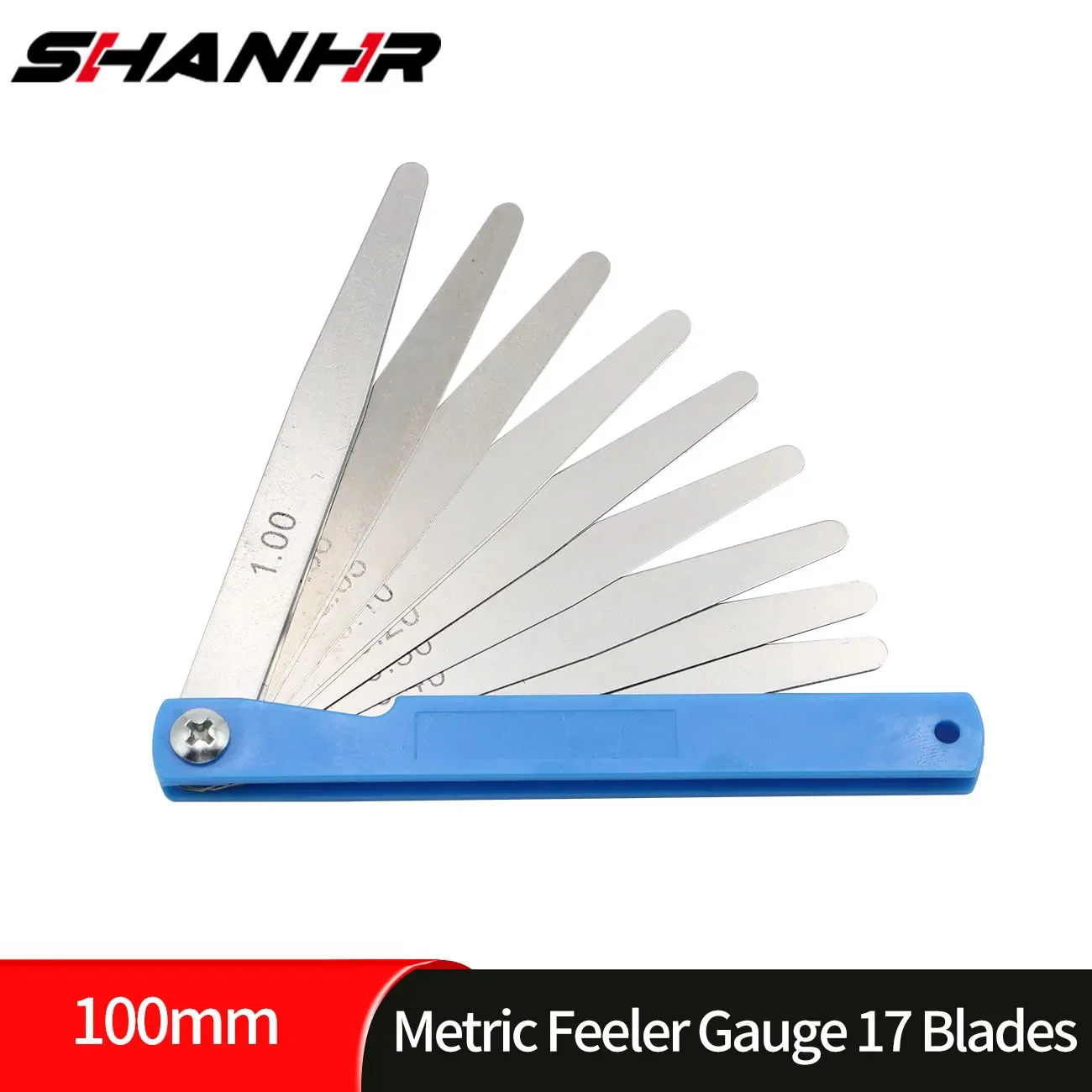 SHANHR Portable 17 Blades Feeler Gauge 100 mm Length Metric Feeler Gauge 0.02-1.00 mm Measurement Tool
