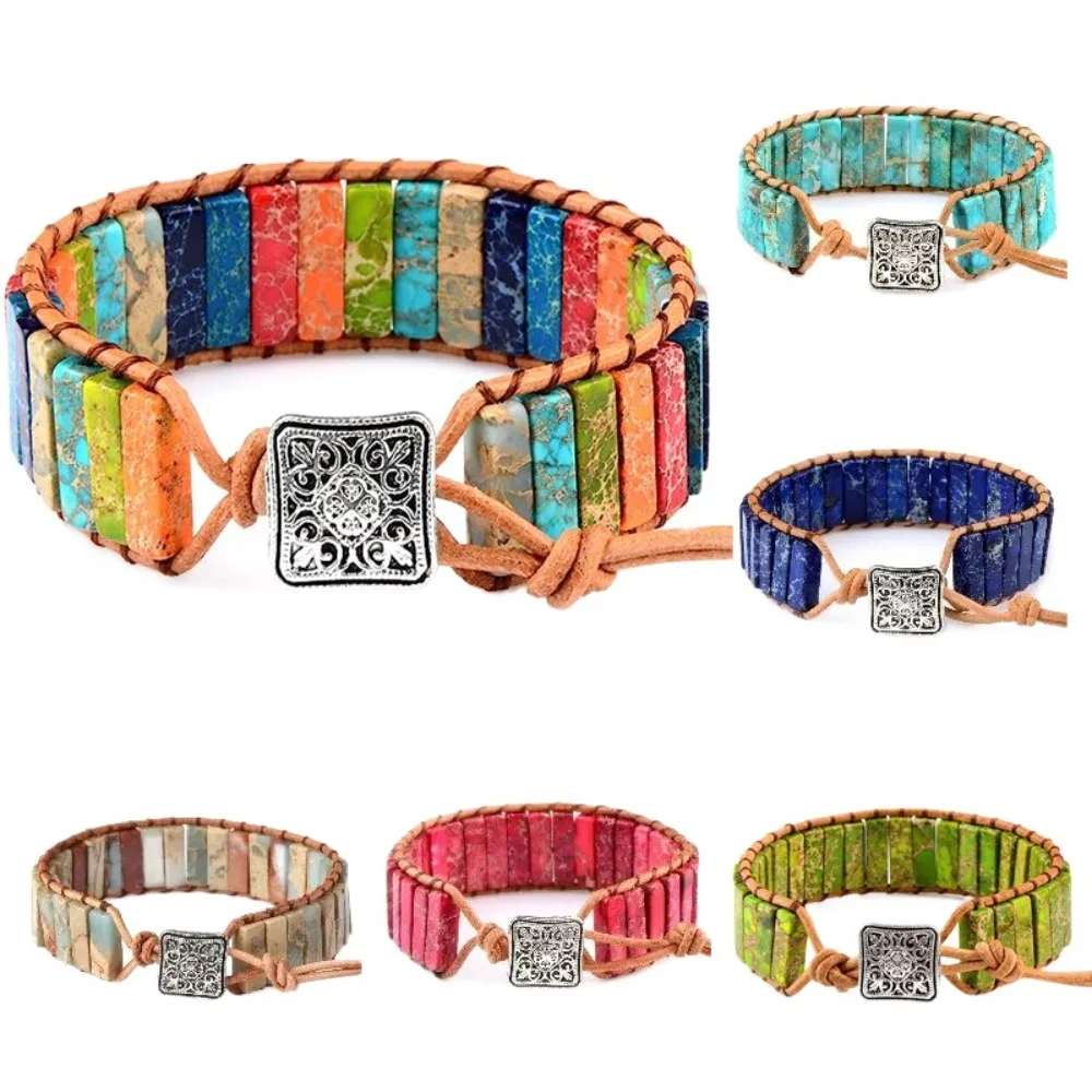 Hand Jewelry Beads Braided Bracelets Colorful Charm Rainbow Stone Bracelet Adjustable Rope Woven Bohemian Style Bangle Women
