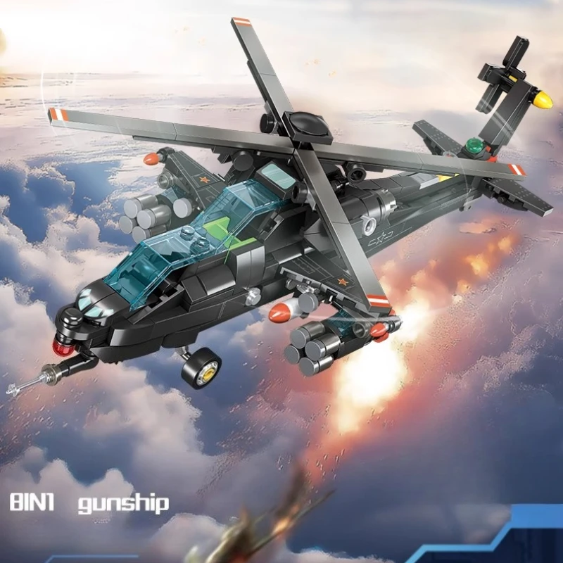 SEMBO 8-in-1 armed helicopter building blocks small particle assembly collection model ornaments children's toys birthday gift