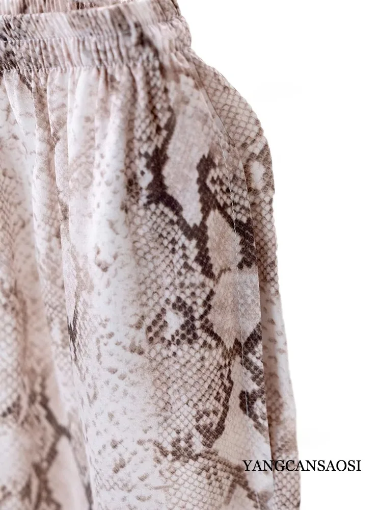 بنطلون صيفي 100% من حرير التوت الطبيعي كريب دي تشاين، سروال نسائي فضفاض بتصميم جيب مزدوج وخصر مطاطي مطبوع